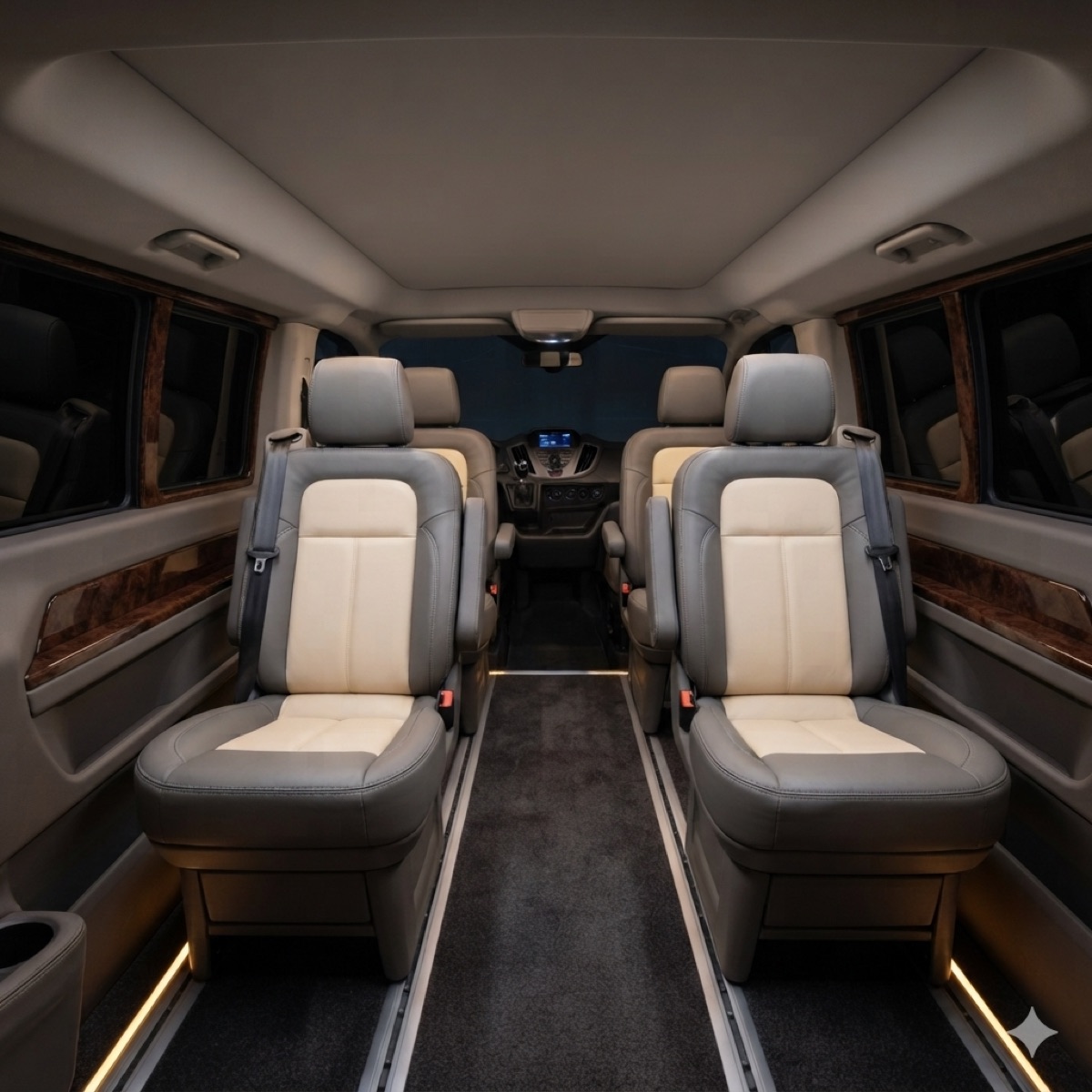 Luxury leather interior of the Ford Tourneo limousine